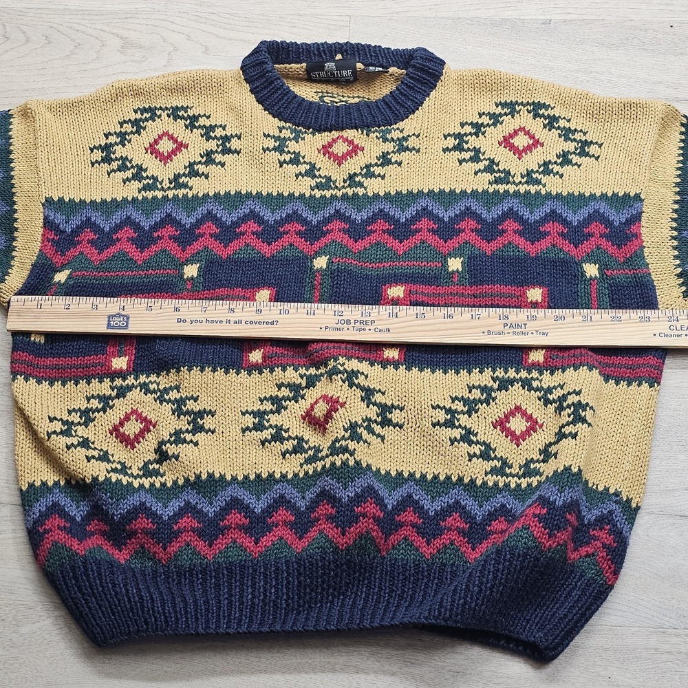 Vintage Structure Knit Sweater Multi Color Aztec Native Print Size Large L - Picture 5 of 9